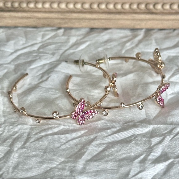 Pink Crystal Butterfly Hoop Earrings - Picture 4 of 7